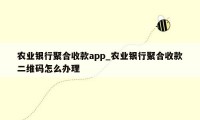 农业银行聚合收款app_农业银行聚合收款二维码怎么办理