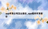 app开发公司怎么报价_app程序开发报价