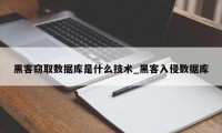 黑客窃取数据库是什么技术_黑客入侵数据库