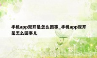 手机app双开是怎么回事_手机app双开是怎么回事儿