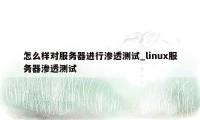 怎么样对服务器进行渗透测试_linux服务器渗透测试