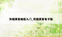 灰帽黑客编程入门_灰帽黑客电子版