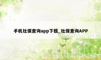 手机社保查询app下载_社保查询APP