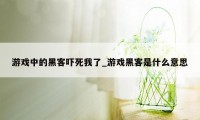 游戏中的黑客吓死我了_游戏黑客是什么意思