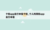 个税app自行申报个税_个人所得税app自行申报