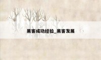 黑客成功经验_黑客发展