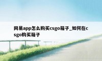 网易app怎么购买csgo箱子_如何在csgo购买箱子