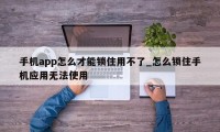 手机app怎么才能锁住用不了_怎么锁住手机应用无法使用