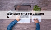 app的pc端界面什么意思_app端是什么