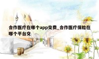 合作医疗在哪个app交费_合作医疗保险在哪个平台交