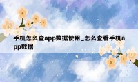 手机怎么查app数据使用_怎么查看手机app数据